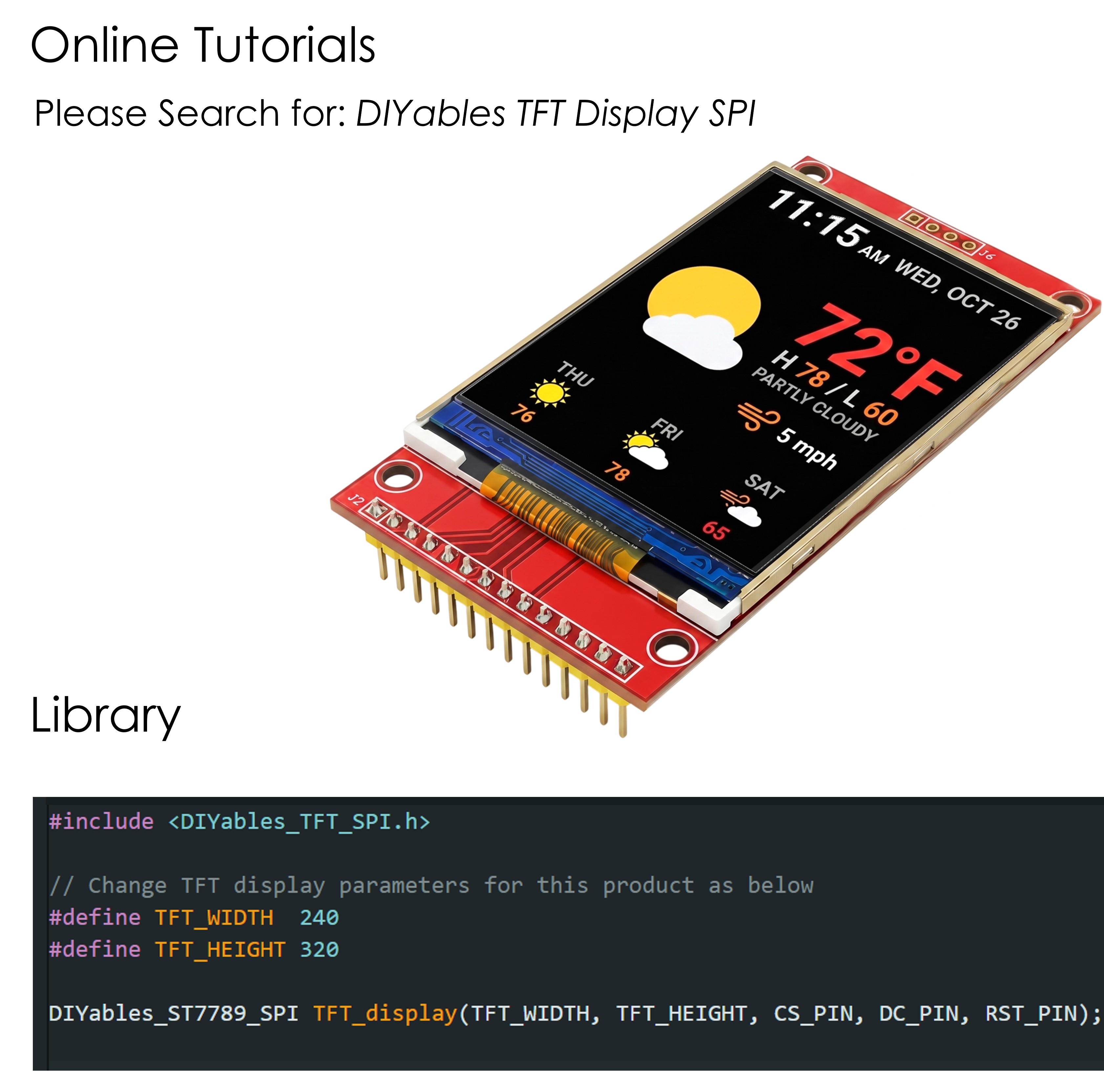DIYables 2.4 Inch TFT library